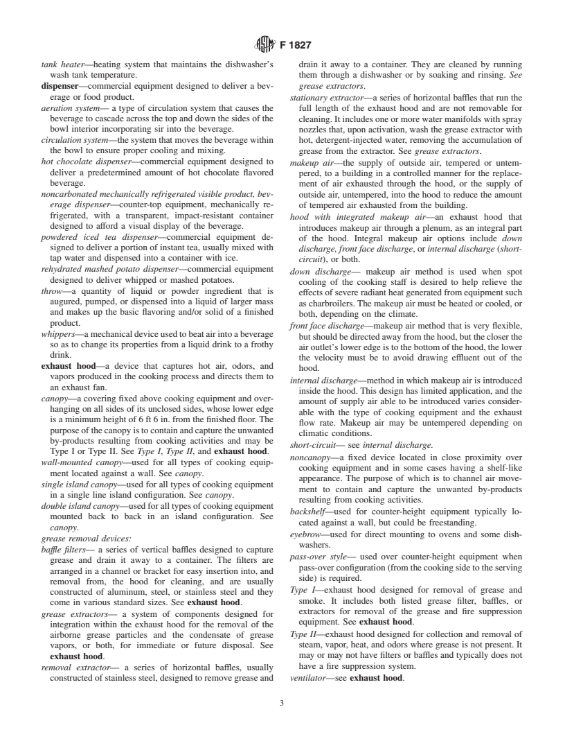 ASTM F1827-97(2000) - Standard Terminology Relating to Food Service Equipment