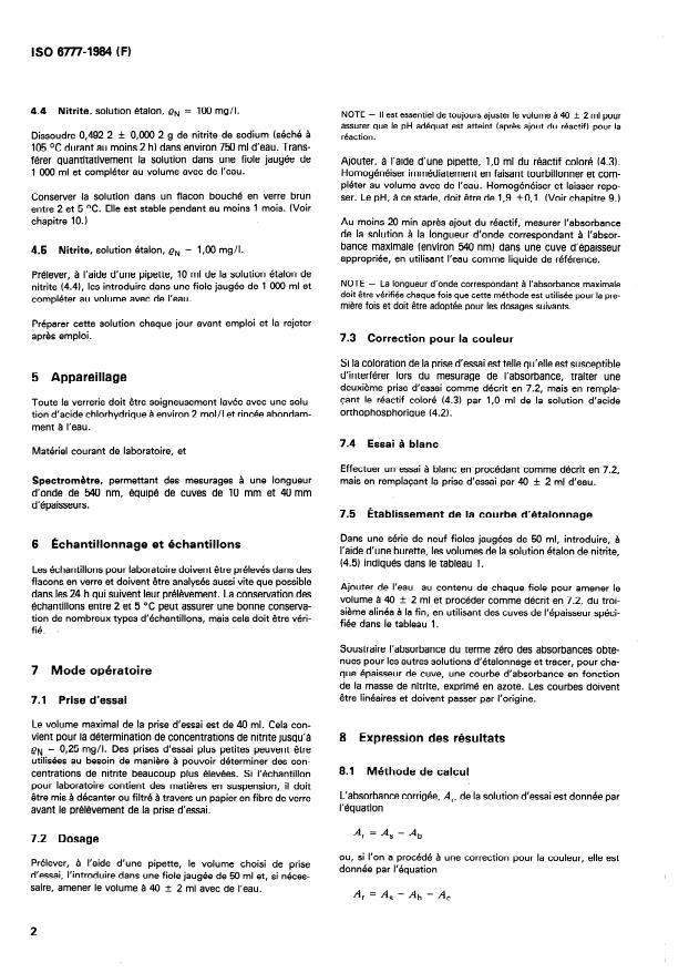 ISO 6777:1984 ISO 6777:1984 - Qualité de l'eau -- Dosage des nitrites -- Méthode par spectrométrie d'absorption moléculaire - Page 4 preview