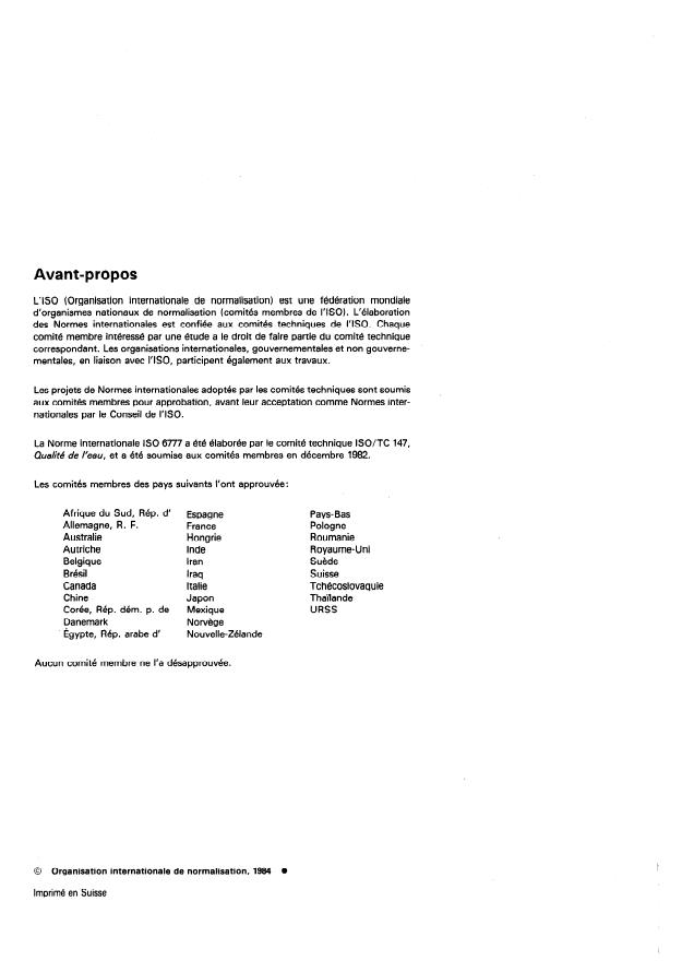 ISO 6777:1984 ISO 6777:1984 - Qualité de l'eau -- Dosage des nitrites -- Méthode par spectrométrie d'absorption moléculaire - Page 2 preview