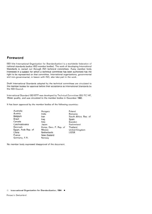 ISO 6777:1984 ISO 6777:1984 - Water quality -- Determination of nitrite -- Molecular absorption spectrometric method - Page 2 preview