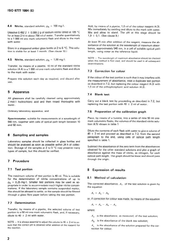 ISO 6777:1984 ISO 6777:1984 - Water quality -- Determination of nitrite -- Molecular absorption spectrometric method - Page 4 preview