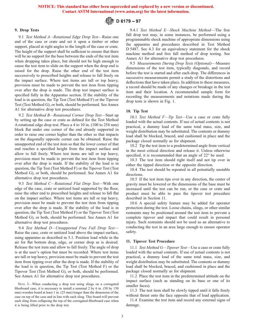 ASTM D6179-97 - Standard Test Methods for Rough Handling of Unitized Loads and Large Shipping Cases and Crates