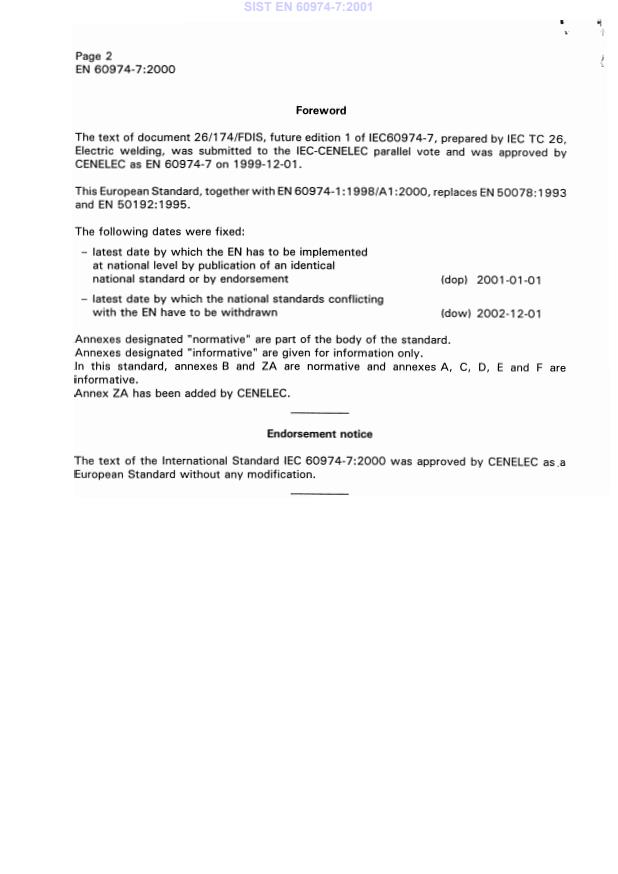 EN 60974-7:2000 EN 60974-7:2001 - Page 4 preview