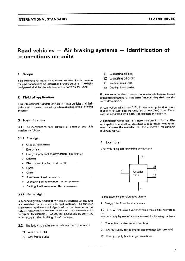 ISO 6786:1980 - Road vehicles -- Air braking systems -- Identification of connections on units
