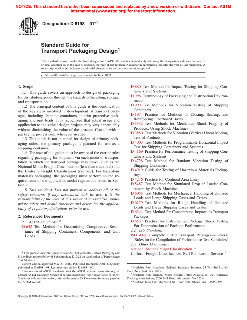 ASTM D6198-01e1 - Standard Guide for Transport Packaging Design