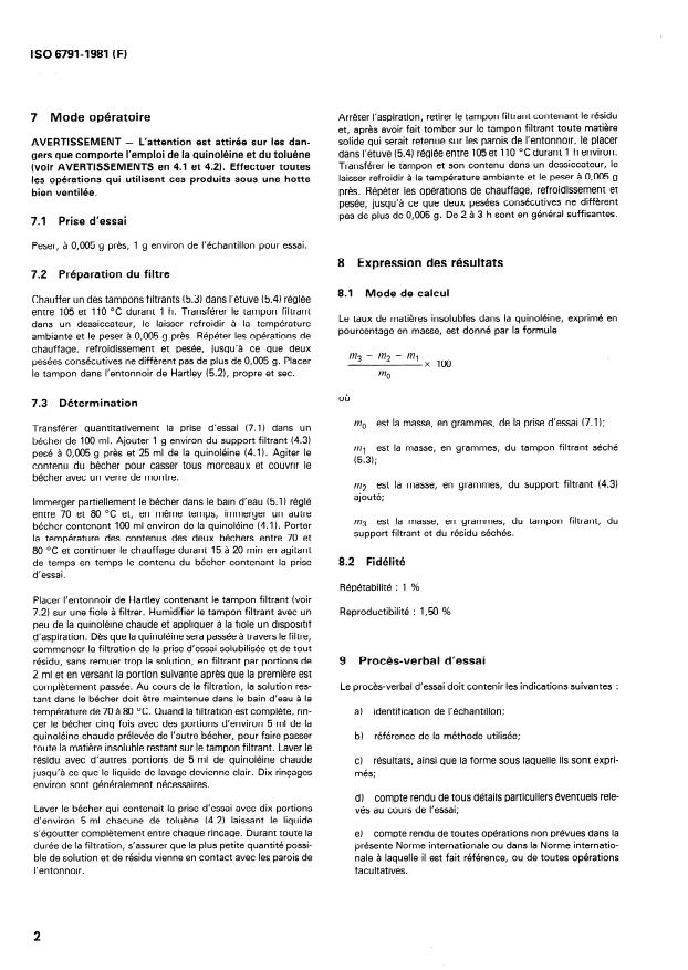 ISO 6791:1981 ISO 6791:1981 - Produits carbonés utilisés pour la production de l'aluminium -- Brais pour électrodes -- Détermination du taux de matieres insolubles dans la quinoléine - Page 4 preview