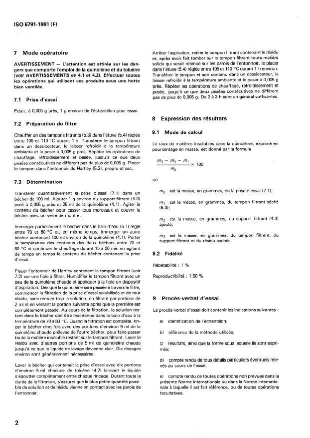 ISO 6791:1981 ISO 6791:1981 - Produits carbonés utilisés pour la production de l'aluminium -- Brais pour électrodes -- Détermination du taux de matieres insolubles dans la quinoléine - Page 4 preview