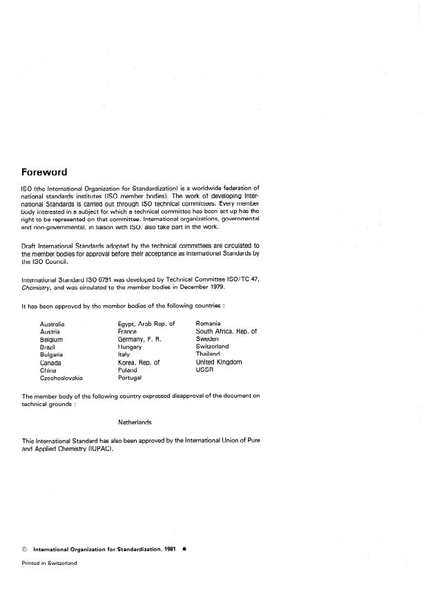 ISO 6791:1981 ISO 6791:1981 - Carbonaceous materials for the production of aluminium -- Pitch for electrodes -- Determination of contents of quinoline-insoluble material - Page 2 preview