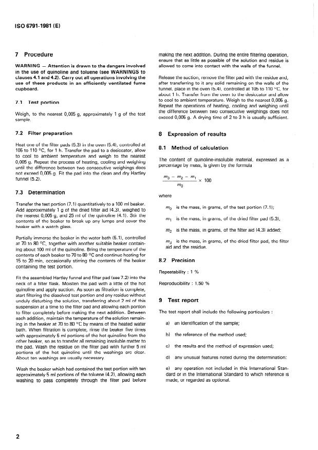 ISO 6791:1981 ISO 6791:1981 - Carbonaceous materials for the production of aluminium -- Pitch for electrodes -- Determination of contents of quinoline-insoluble material - Page 4 preview