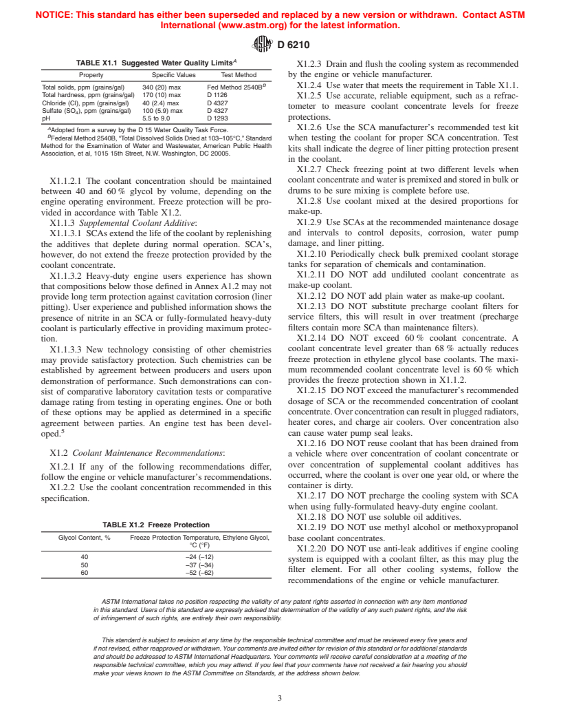 ASTM D6210-98a - Standard Specification for Fully-Formulated Ethylene-Glycol-Base Engine Coolant for Heavy-Duty Engines