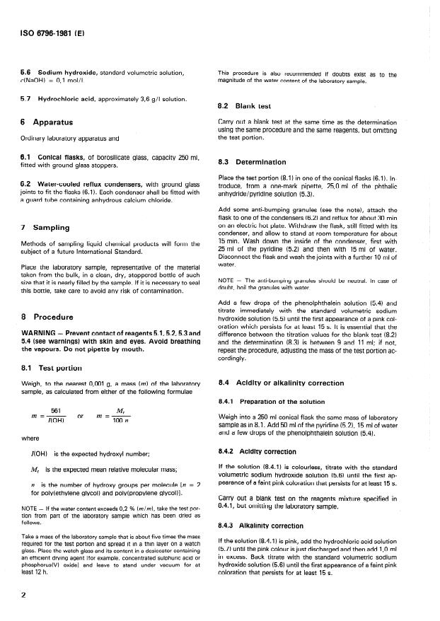 ISO 6796:1981 ISO 6796:1981 - Polyglycols for industrial use -- Determination of hydroxyl number -- Phthalic anhydride esterification method - Page 4 preview