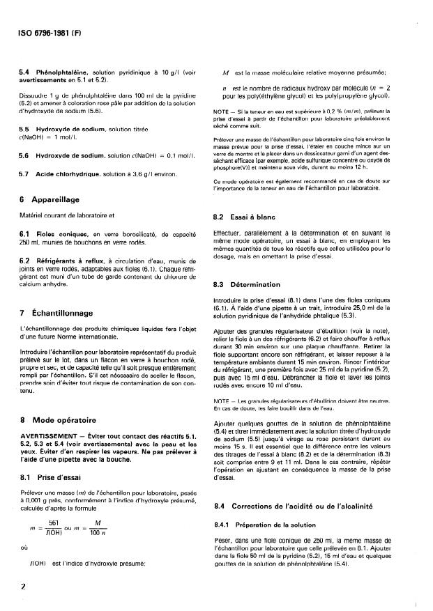 ISO 6796:1981 ISO 6796:1981 - Polyglycols a usage industriel -- Détermination de l'indice d'hydroxyle -- Méthode par estérification a l'anhydride phtalique - Page 4 preview