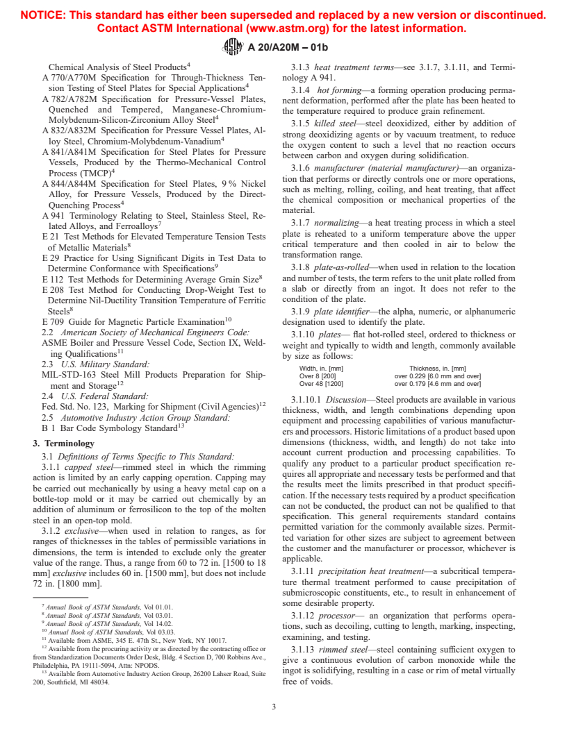 ASTM A20/A20M-01b - Standard Specification for General Requirements for Steel Plates for Pressure Vessels