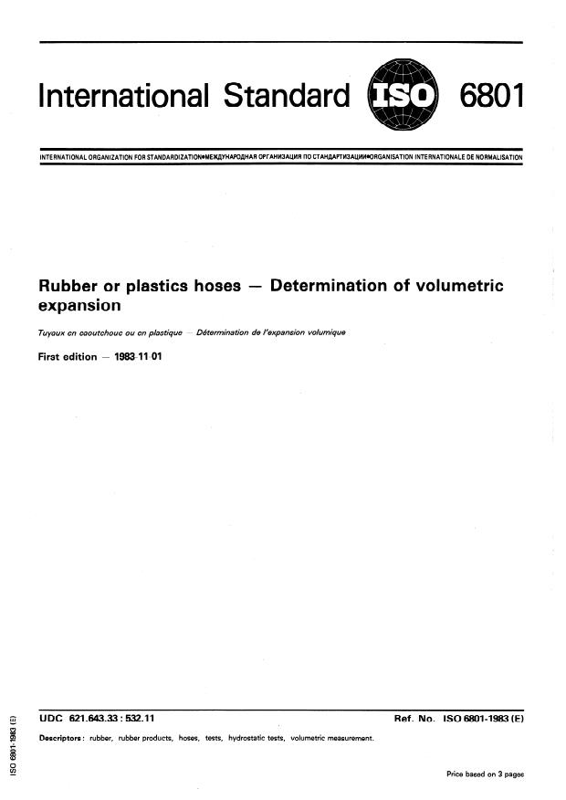 ISO 6801:1983 - Rubber or plastics hoses -- Determination of volumetric expansion