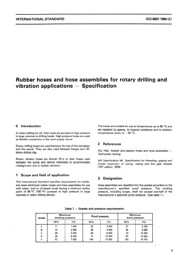 ISO 6807:1984 - Rubber hoses and hose assemblies for rotary drilling and vibration applications -- Specification