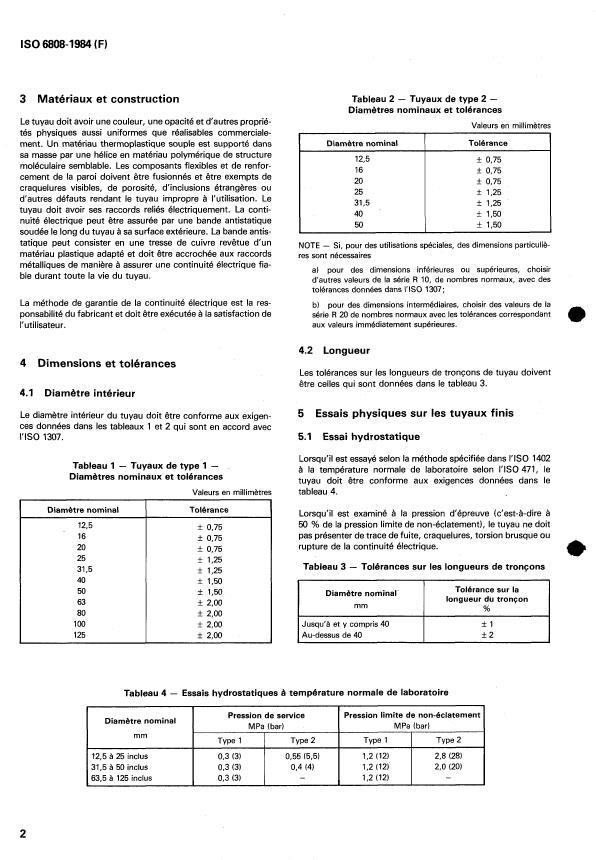 ISO 6808:1984 ISO 6808:1984 - Tuyaux en plastique pour aspiration et refoulement basse pression -- Liquides pétroliers -- Spécifications - Page 4 preview