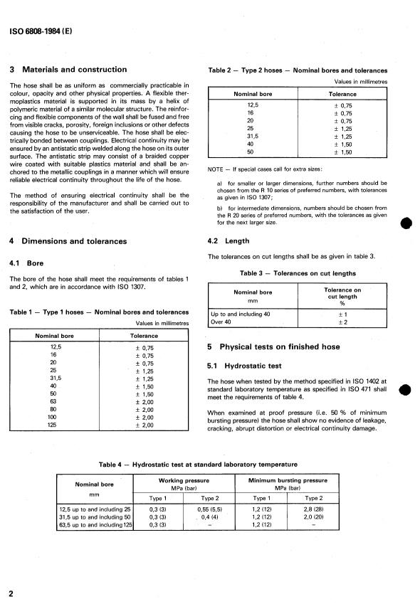 ISO 6808:1984 ISO 6808:1984 - Plastics hoses for suction and low-pressure discharge -- Petroleum liquids -- Specification - Page 4 preview