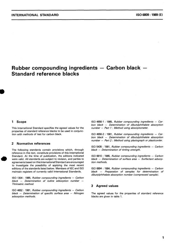 ISO 6809:1989 - Rubber compounding ingredients -- Carbon black -- Standard reference blacks