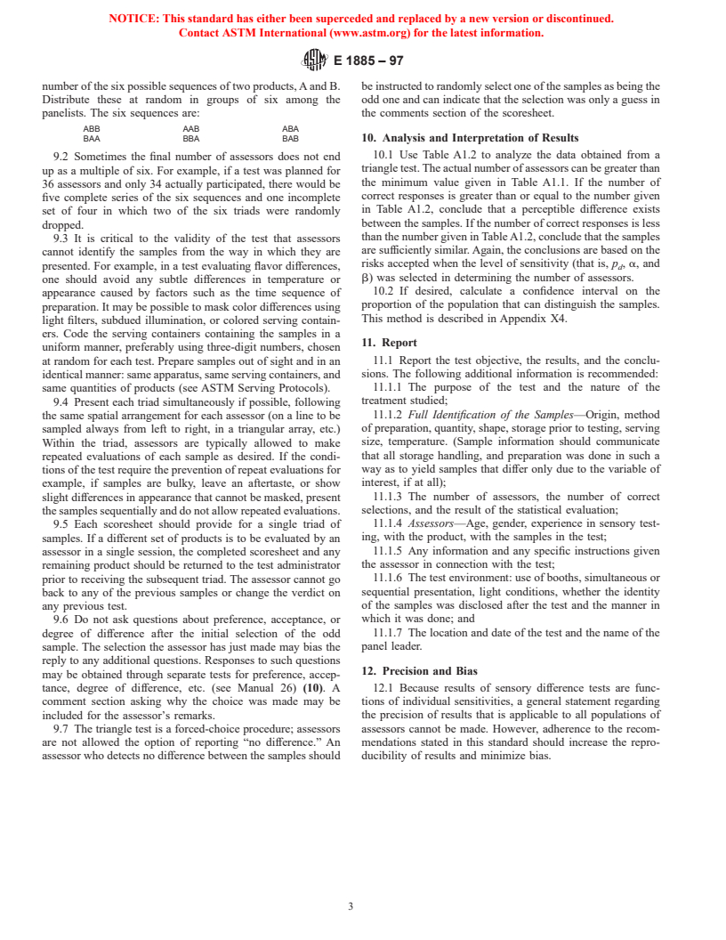 ASTM E1885-97 - Standard Test Method for Sensory Analysis-Triangle Test