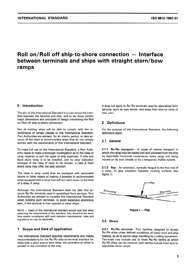 ISO 6812:1983 - Roll on/Roll off ship-to-shore connection -- Interface between terminals and ships with straight stern/bow ramps