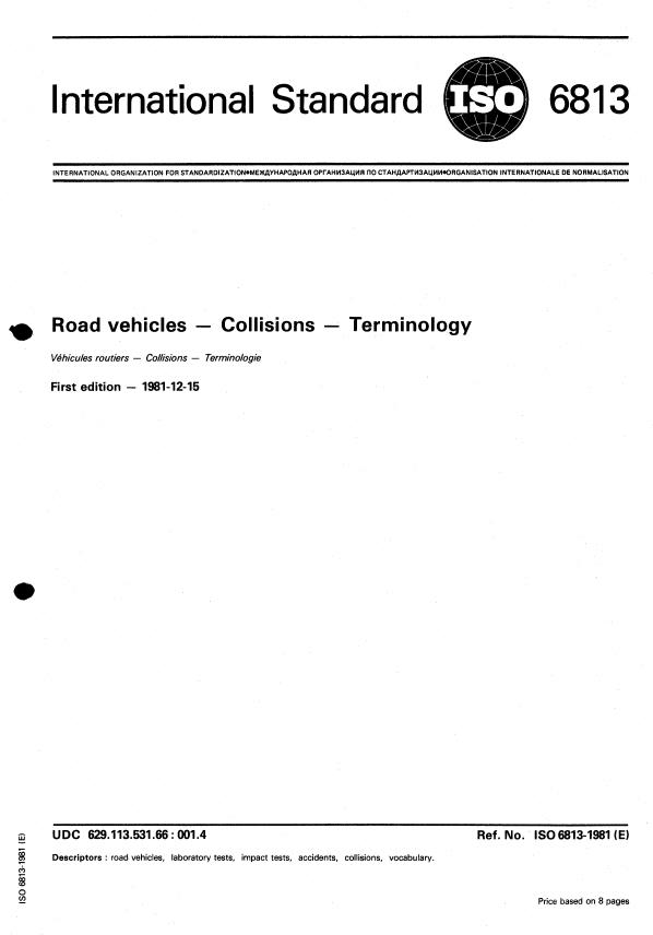 ISO 6813:1981 - Road vehicles -- Collisions -- Terminology