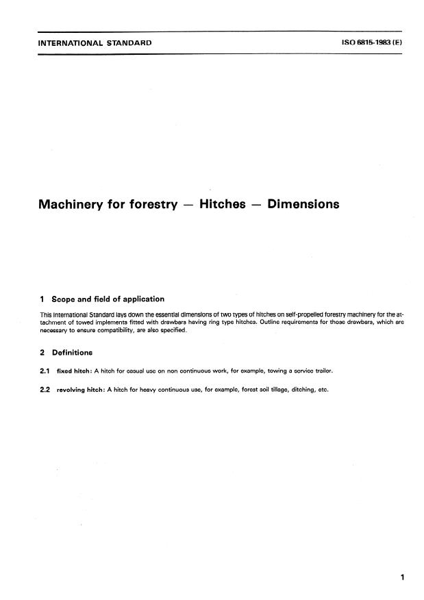 ISO 6815:1983 - Machinery for forestry -- Hitches -- Dimensions