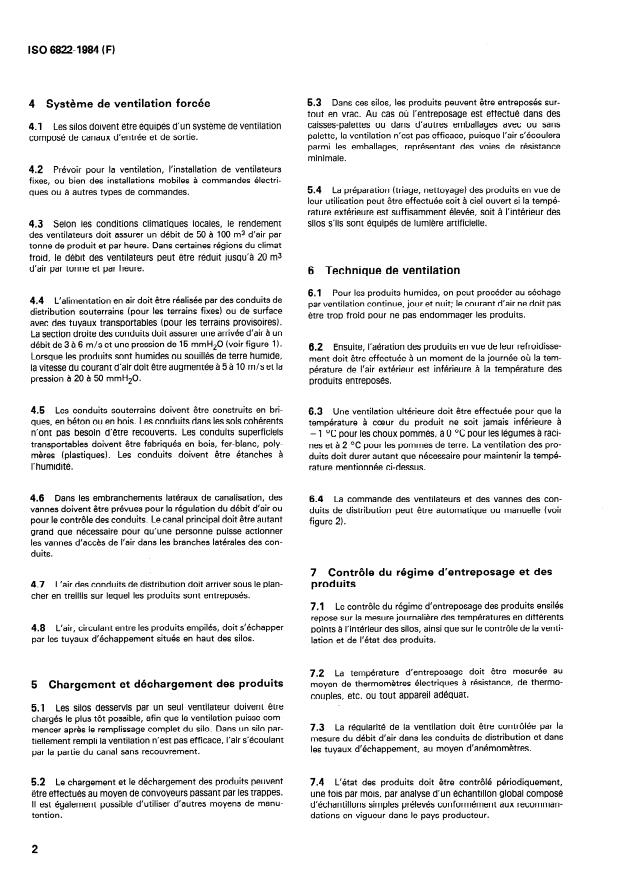 ISO 6822:1984 ISO 6822:1984 - Pommes de terre, légumes a racines et choux pommés -- Guide pour l'entreposage en silos équipés d'une ventilation forcée - Page 4 preview