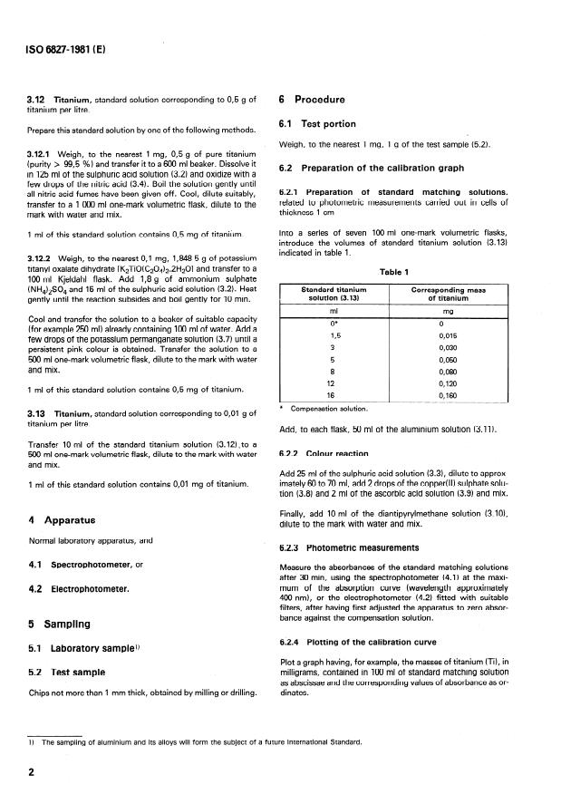 ISO 6827:1981 ISO 6827:1981 - Aluminium and aluminium alloys -- Determination of titanium content -- Diantipyrylmethane photometric method - Page 4 preview