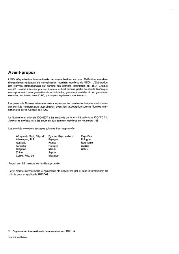 ISO 6837:1982 ISO 6837:1982 - Agents de surface -- Pouvoir de dispersion d'eau dans les solvants de nettoyage a sec - Page 2 preview