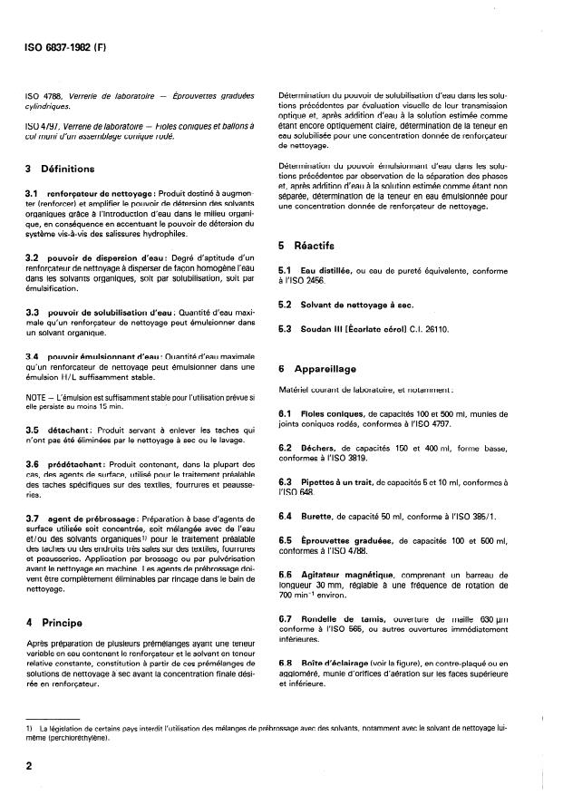 ISO 6837:1982 ISO 6837:1982 - Agents de surface -- Pouvoir de dispersion d'eau dans les solvants de nettoyage a sec - Page 4 preview