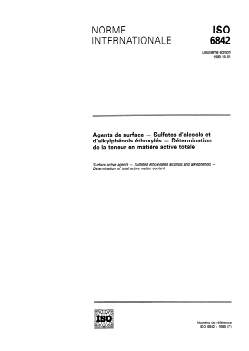 ISO 6842:1989 - Agents de surface — Sulfates d'alcools et d'alkylphénols éthoxylés — Détermination de la teneur en matière active totale
Released:9/21/1989 - Page 1 preview