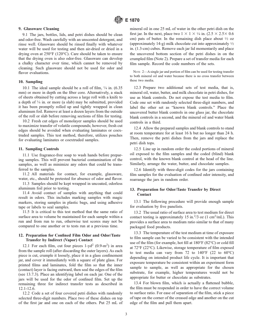 ASTM E1870-98 - Standard Test Method for Odor and Taste Transfer from Polymeric Packaging Film