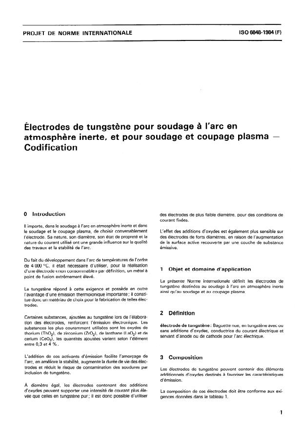 ISO 6848:1984 - Électrodes de tungstene pour soudage a l'arc en atmosphere inerte, et pour soudage et coupage plasma -- Codification