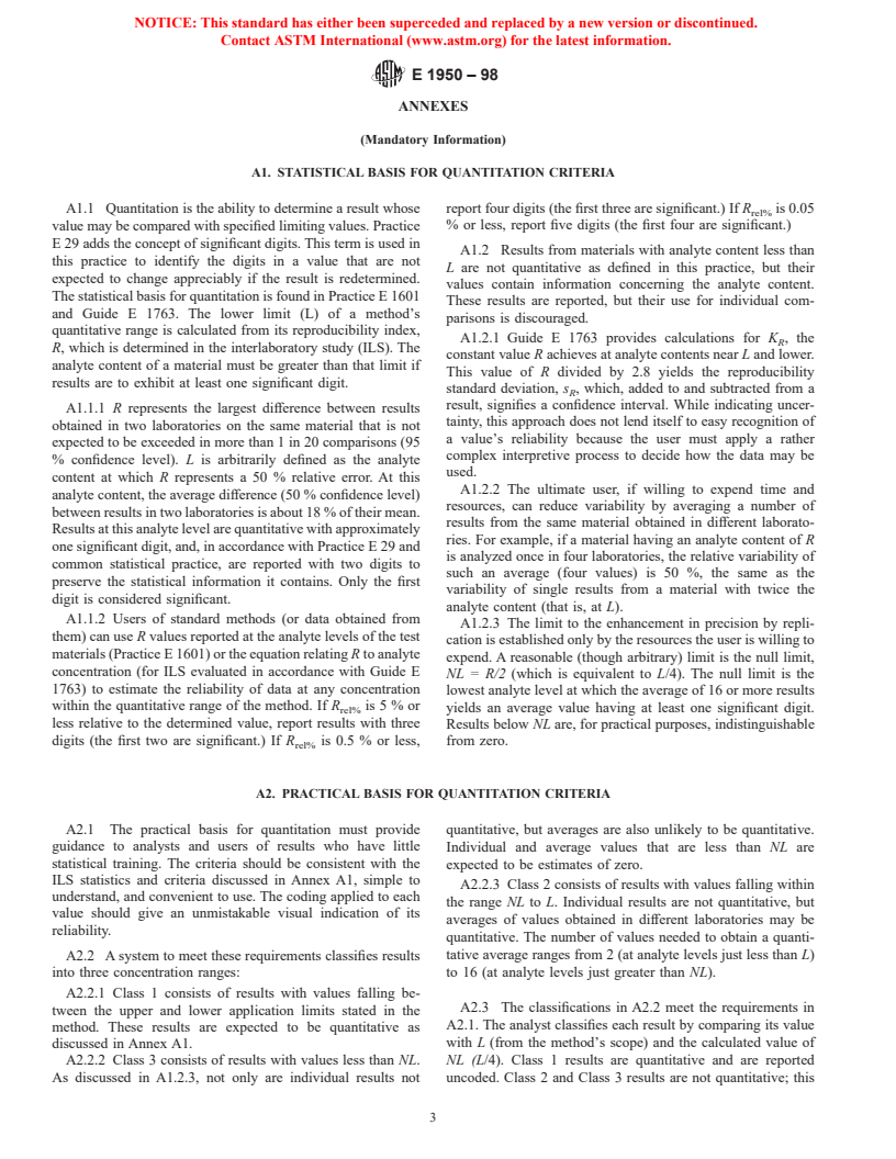 ASTM E1950-98 - Standard Practice for Reporting Results from Methods of Chemical Analysis