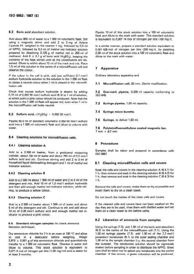 ISO 6853:1987 ISO 6853:1987 - Photography -- Processing waste -- Determination of ammoniacal nitrogen content -- Microdiffusion method - Page 4 preview