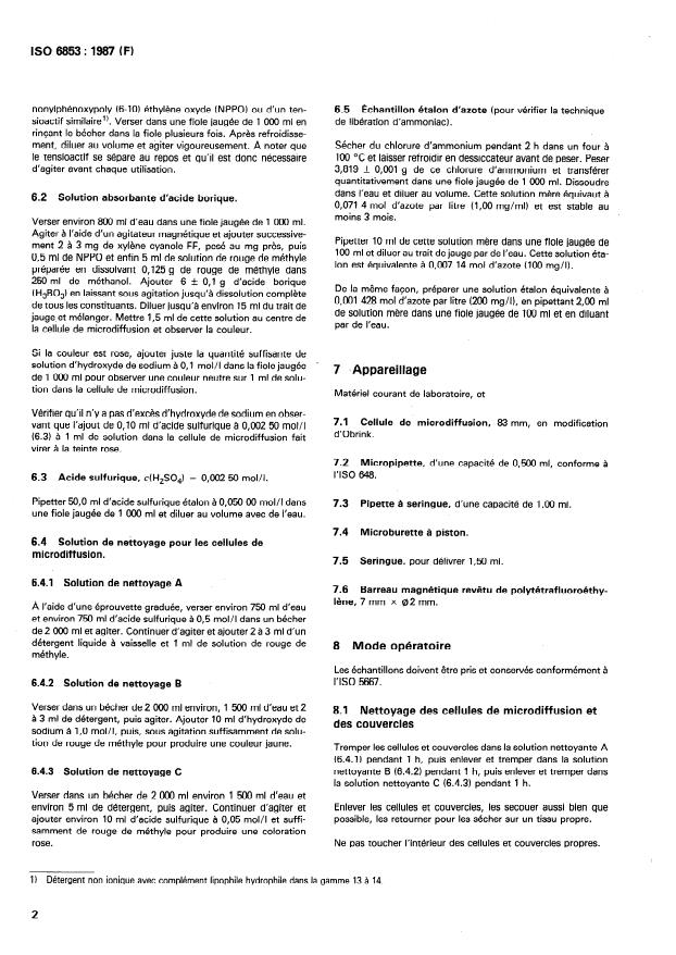 ISO 6853:1987 ISO 6853:1987 - Photographie -- Effluents de traitements -- Détermination de la teneur en azote ammoniacal -- Méthode par microdiffusion - Page 4 preview