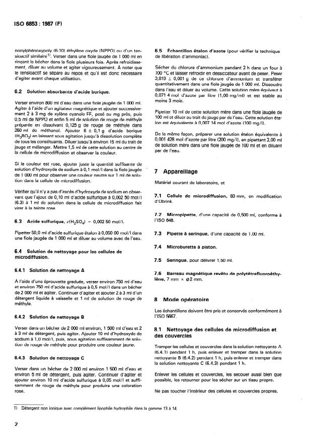 ISO 6853:1987 ISO 6853:1987 - Photographie -- Effluents de traitements -- Détermination de la teneur en azote ammoniacal -- Méthode par microdiffusion - Page 4 preview