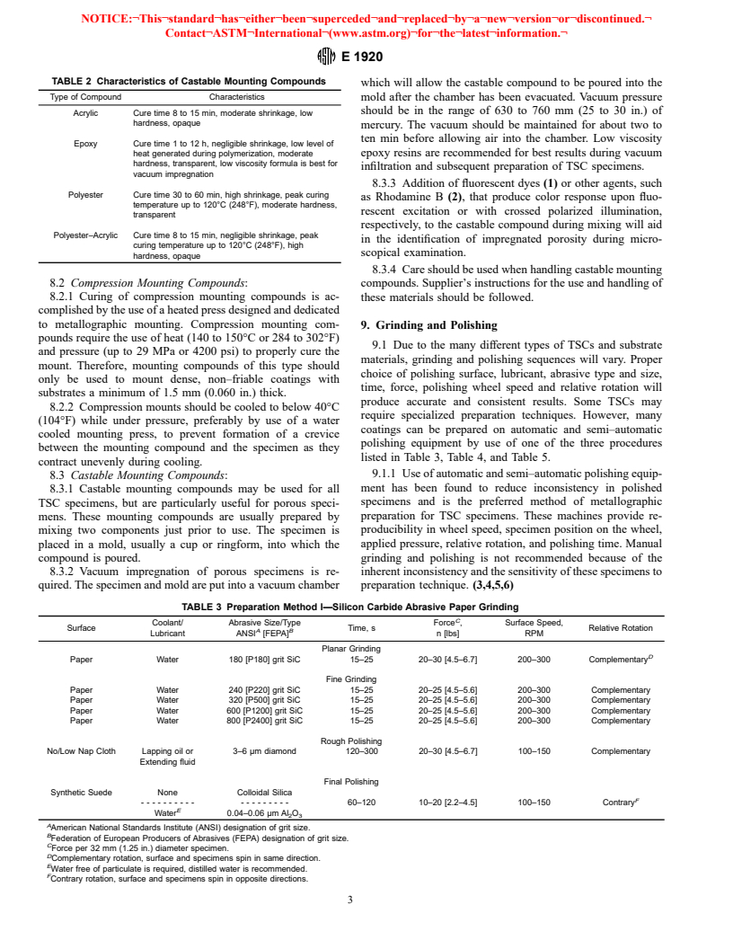 ASTM E1920-97 - Standard Guide for Metallographic Preparation of Thermal Sprayed Coatings