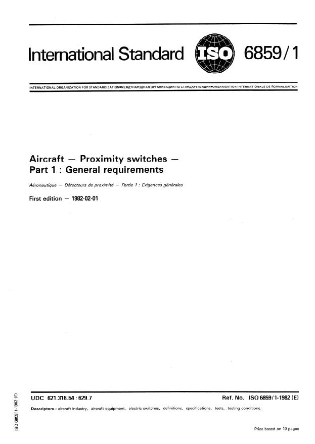 ISO 6859-1:1982 - Aircraft -- Proximity switches