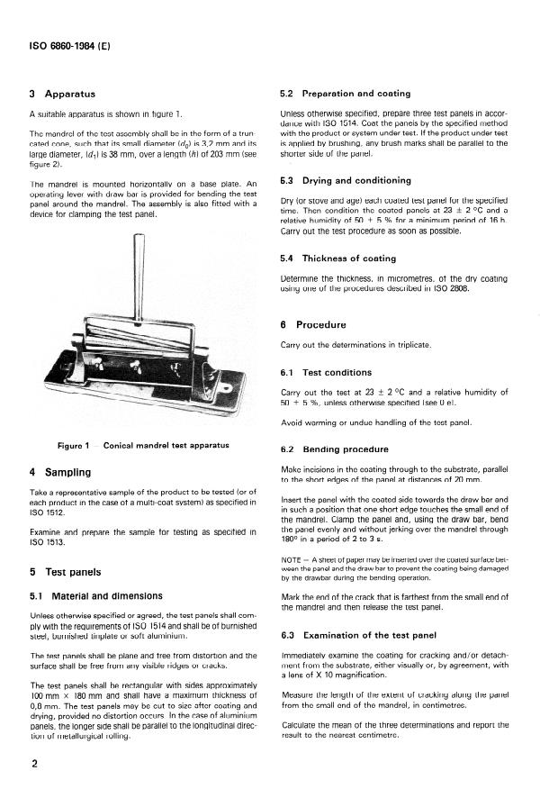 ISO 6860:1984 ISO 6860:1984 - Paints and varnishes -- Bend test (conical mandrel) - Page 4 preview