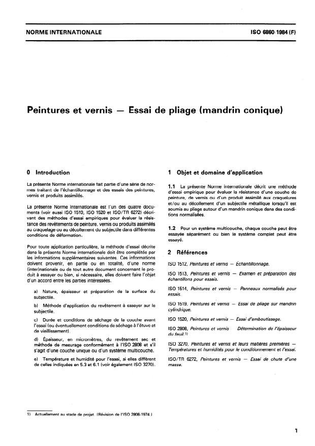 ISO 6860:1984 - Peintures et vernis -- Essai de pliage (mandrin conique)