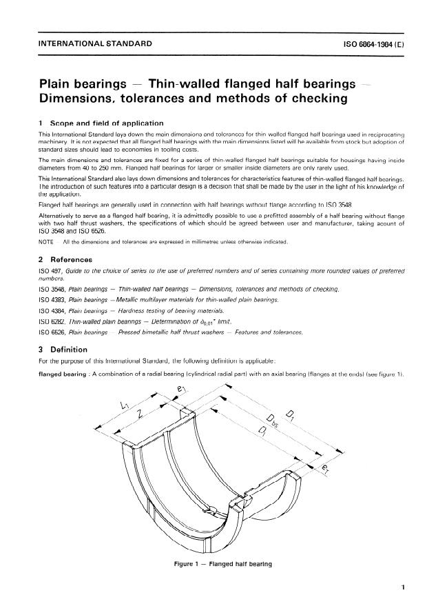 ISO 6864:1984 - Plain bearings -- Thin-walled flanged half bearings -- Dimensions, tolerances and methods of checking