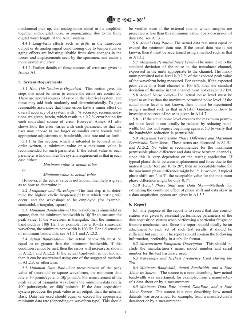 ASTM E1942-98e1 - Standard Guide for Evaluating Data Acquisition Systems Used in Cyclic Fatigue and Fracture Mechanics Testing