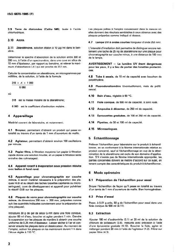 ISO 6870:1985 ISO 6870:1985 - Aliments des animaux -- Dosage de la zéaralénone - Page 4 preview