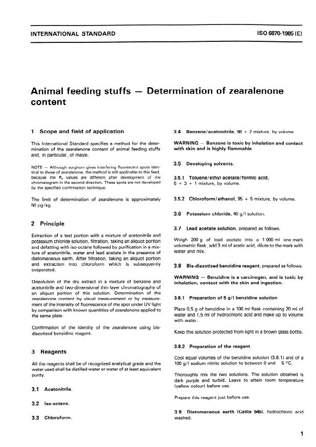 ISO 6870:1985 - Animal feeding stuffs -- Determination of zearalenone content