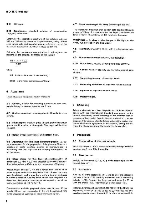 ISO 6870:1985 ISO 6870:1985 - Animal feeding stuffs -- Determination of zearalenone content - Page 4 preview