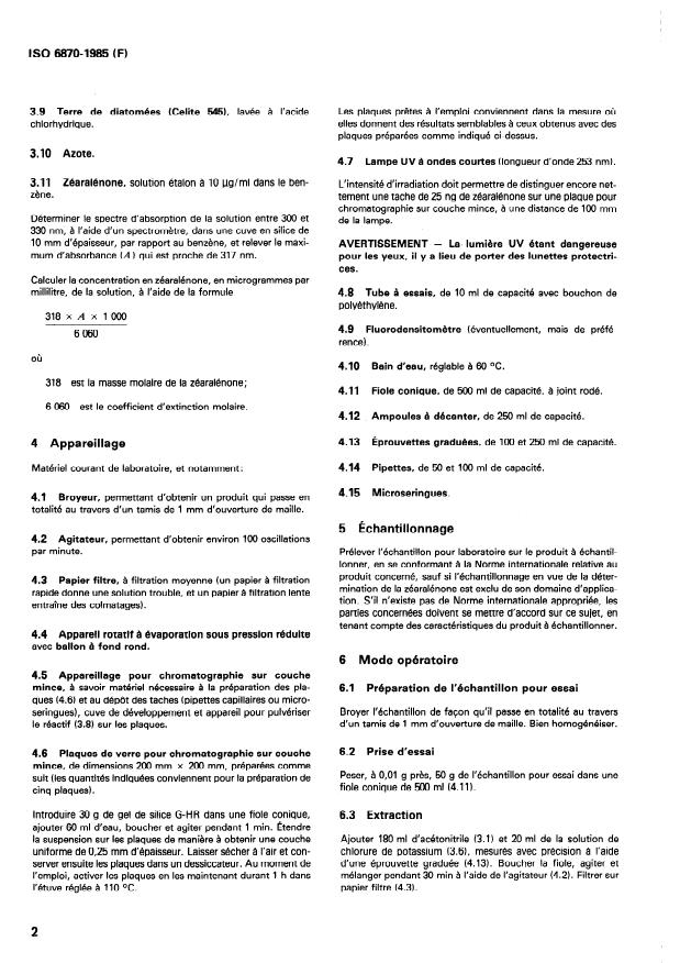 ISO 6870:1985 ISO 6870:1985 - Aliments des animaux -- Dosage de la zéaralénone - Page 4 preview
