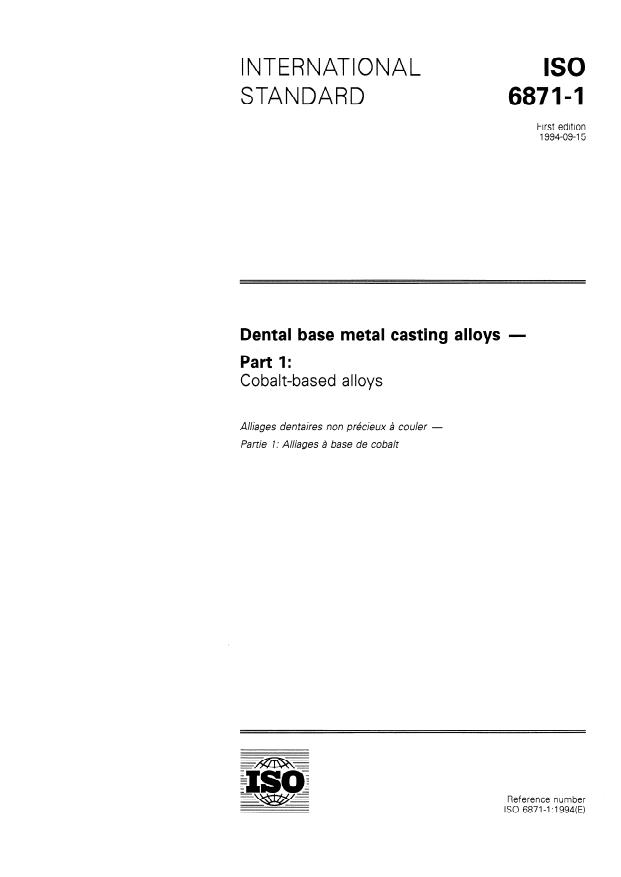 ISO 6871-1:1994 - Dental base metal casting alloys