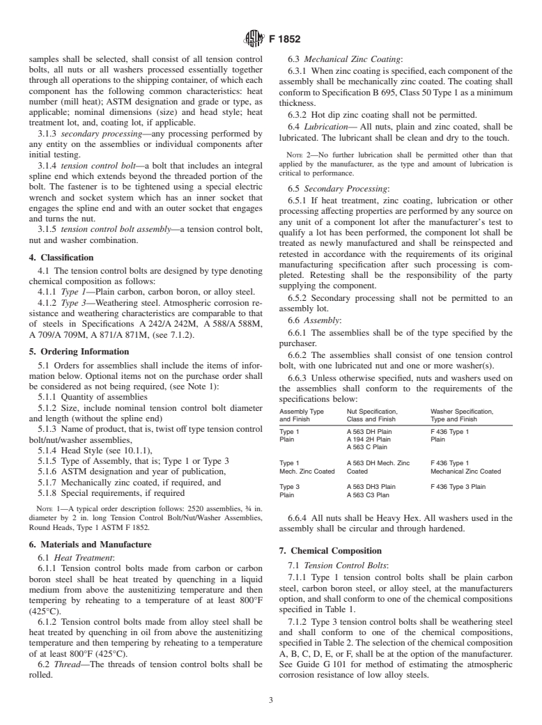 ASTM F1852-00 - Standard Specification for "Twist Off" Type Tension Control Structural Bolt/Nut/Washer Assemblies, Steel, Heat Treated, 120/105 ksi Minimum Tensile Strength