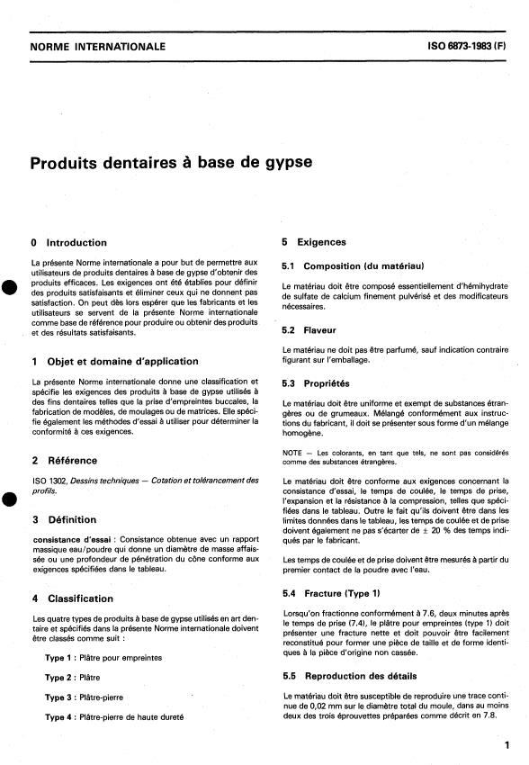 ISO 6873:1983 - Produits dentaires a base de gypse